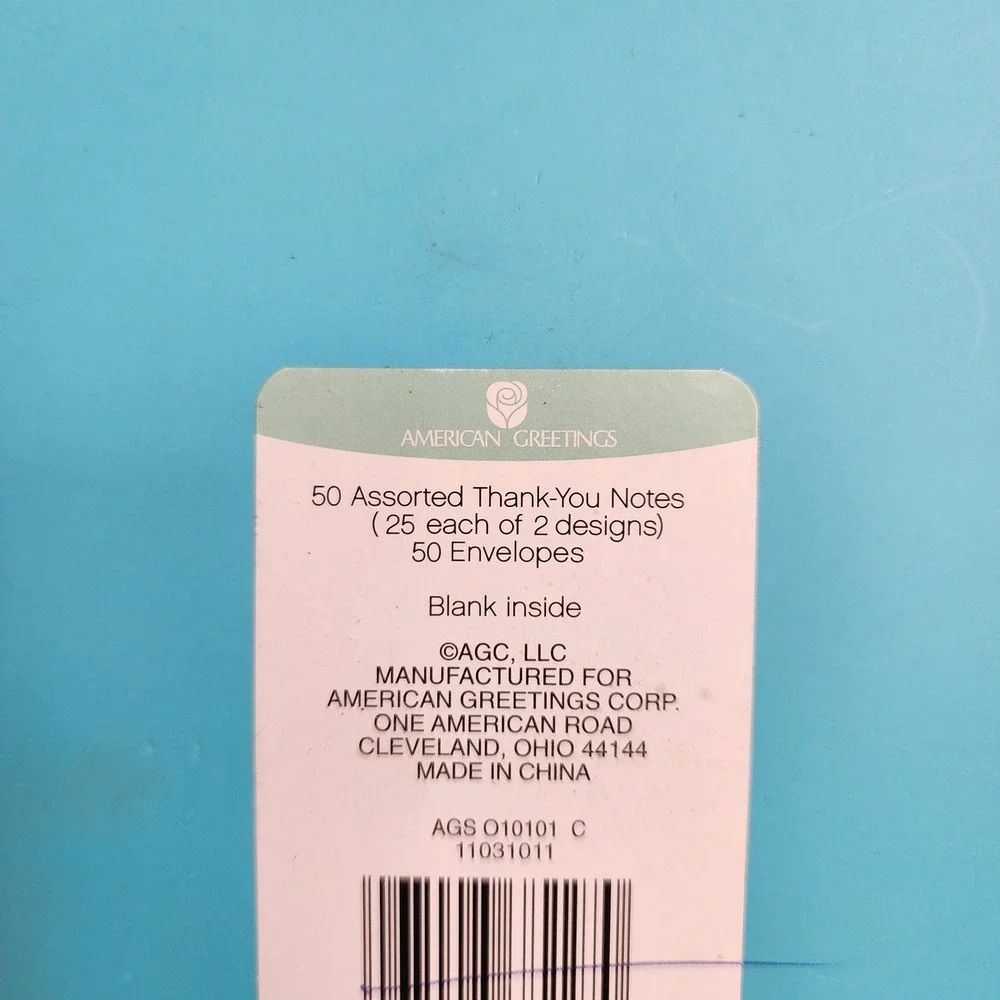 American Greetings 50 Count Assorted Thank You Notes Teal Butterfly Swirl Set